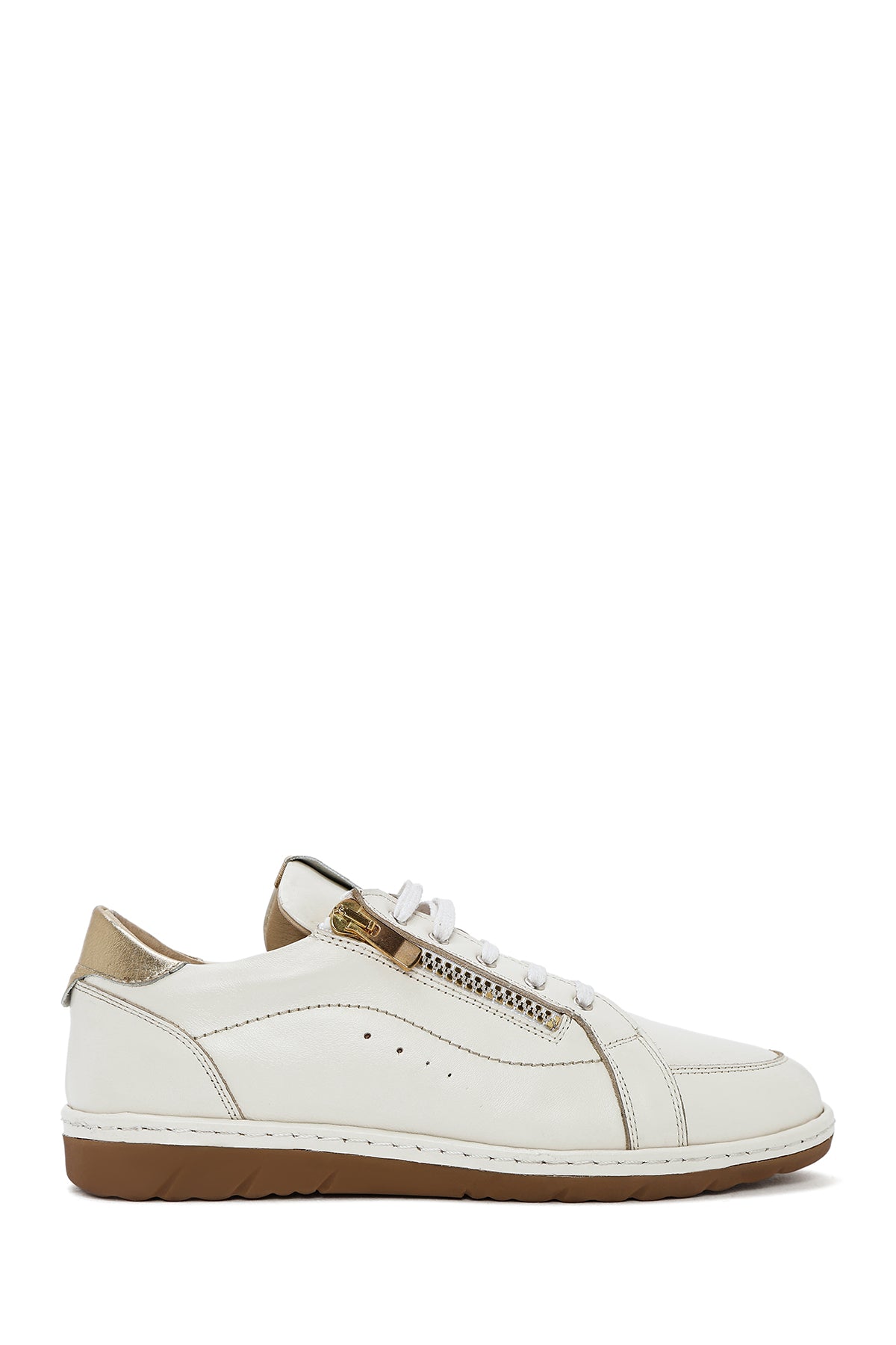 Women's Cream Lace-Up Leather Sneakers 25SFD411418 | Derimod