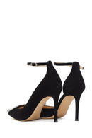 Women's Black Suede Leather Heeled Shoes | Derimod