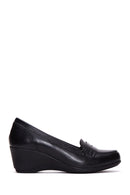 Women's Black Leather Wedge Heeled Shoes | Derimod