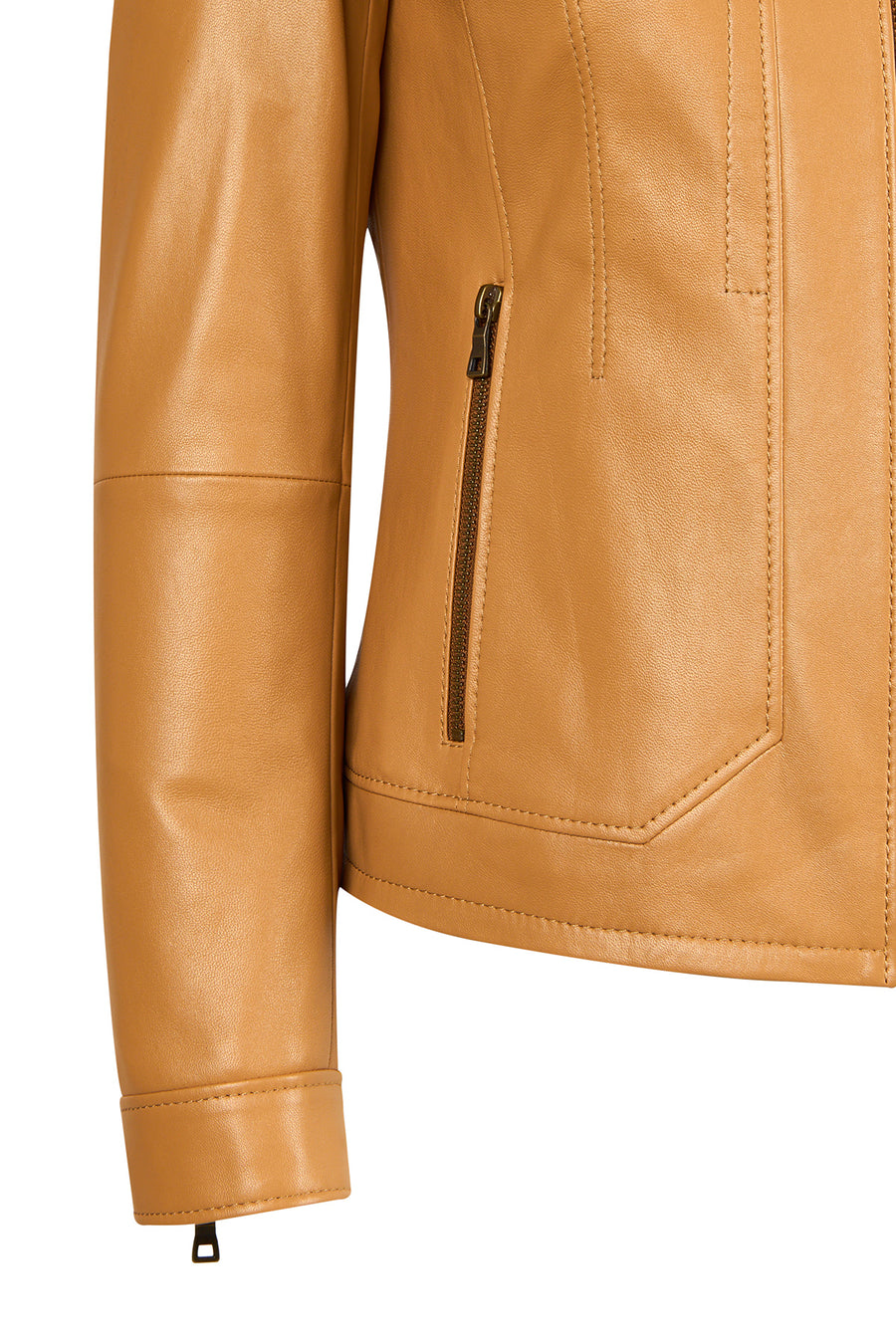 Loretta Woman Camel Short Leather Jacket