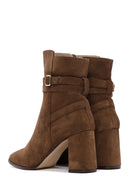 Women's Tan Suede Leather Heeled Boots | Derimod