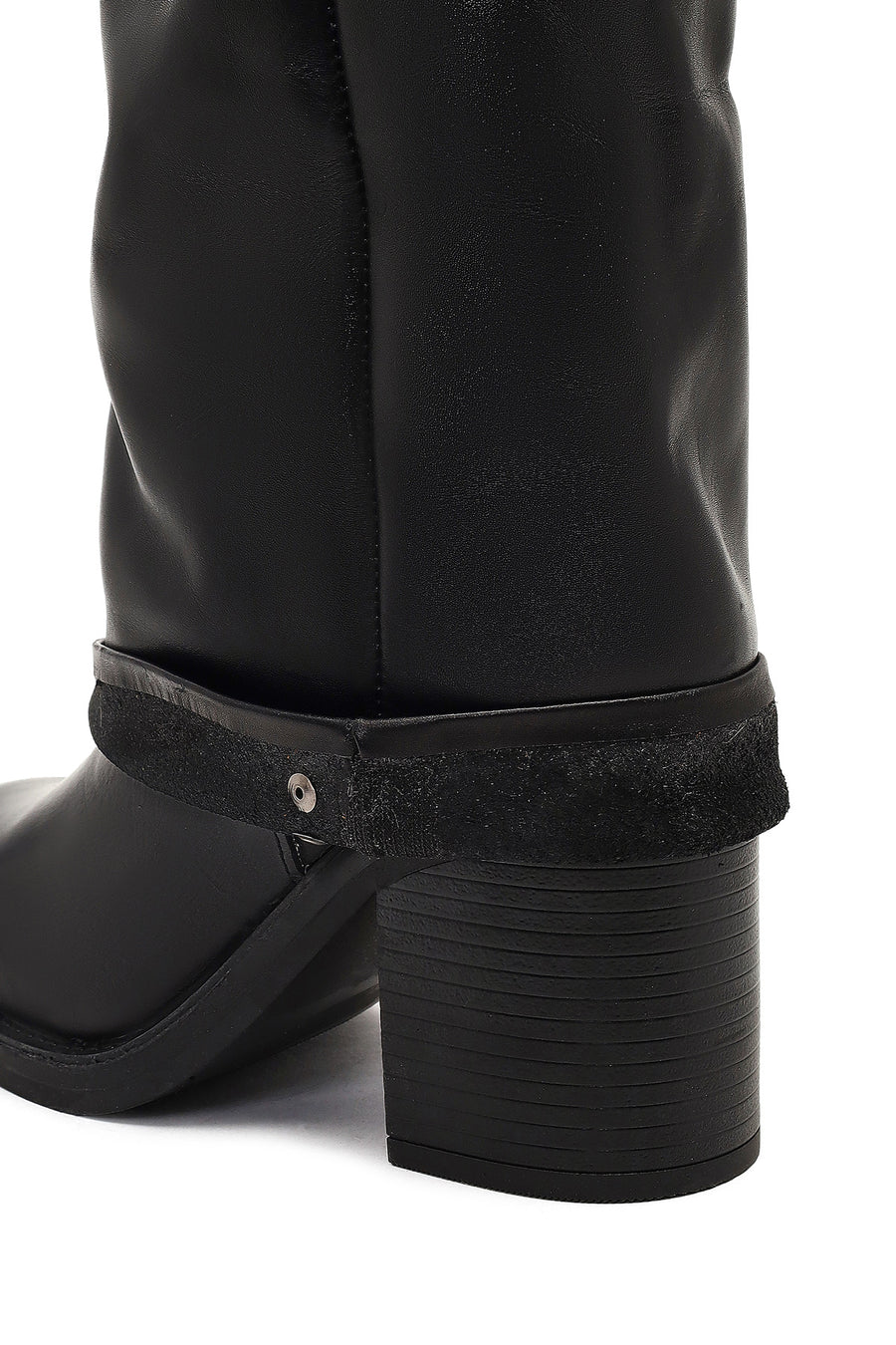 Women's Black Thick Heeled Leather Boot