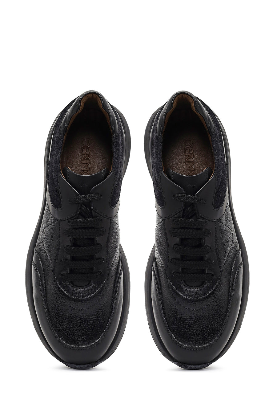 Erkek Siyah Bağcıklı Kalın Tabanlı Deri Sneaker