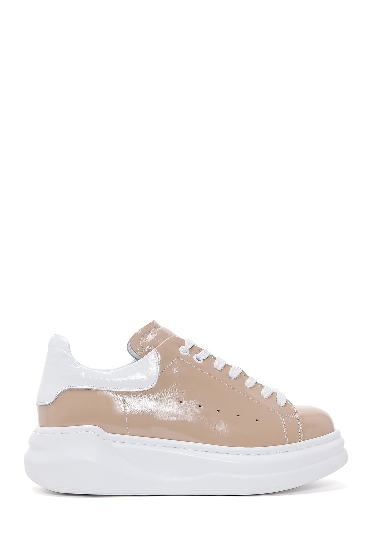 Women's Beige Patent Leather Thick Soled Sneaker 23SFD201116 | Derimod