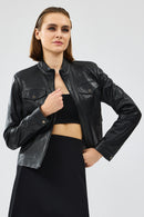 Gigi Women's Black Short Leather Jacket | Derimod