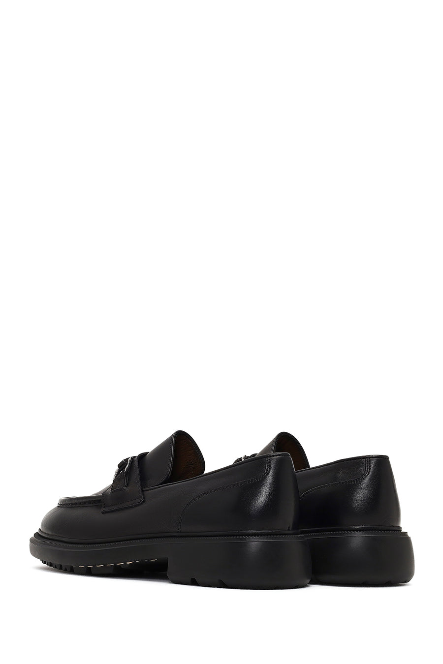 Men's Black Buckled Thick-Soled Leather Loafer