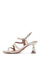 Kadın Altın Bilekten Bağlamalı Kalın Topuklu Metalik Sandalet | Derimod