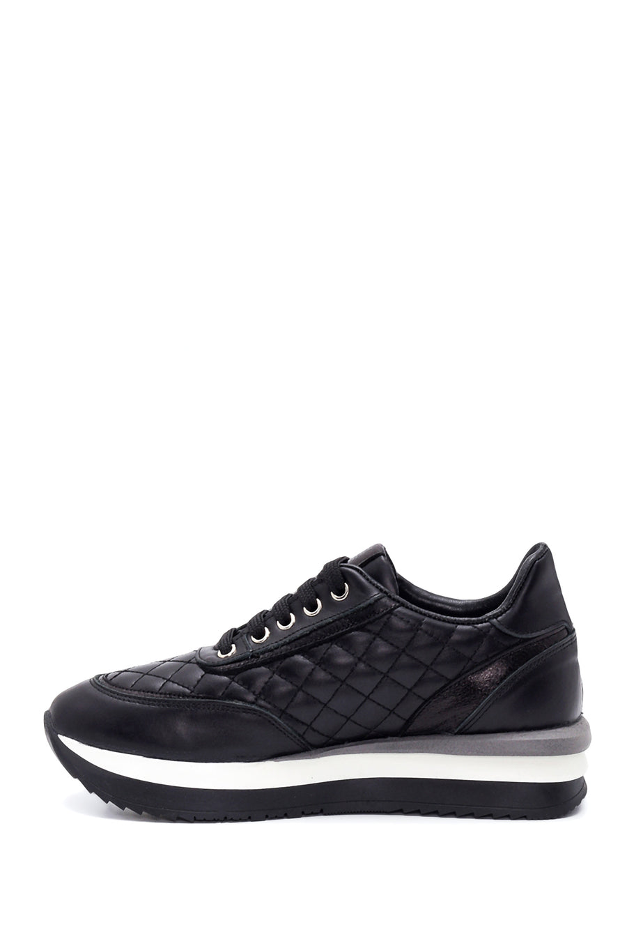 Kadın Siyah Deri Kalın Tabanlı Sneaker