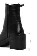 Women's Black Zippered Thick Heeled Leather Boots | Derimod