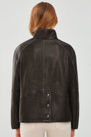 Evita Women's Black Oversize Leather Jacket | Derimod