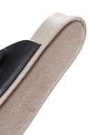 Women's Black Double Buckle Leather Comfort Slippers | Derimod