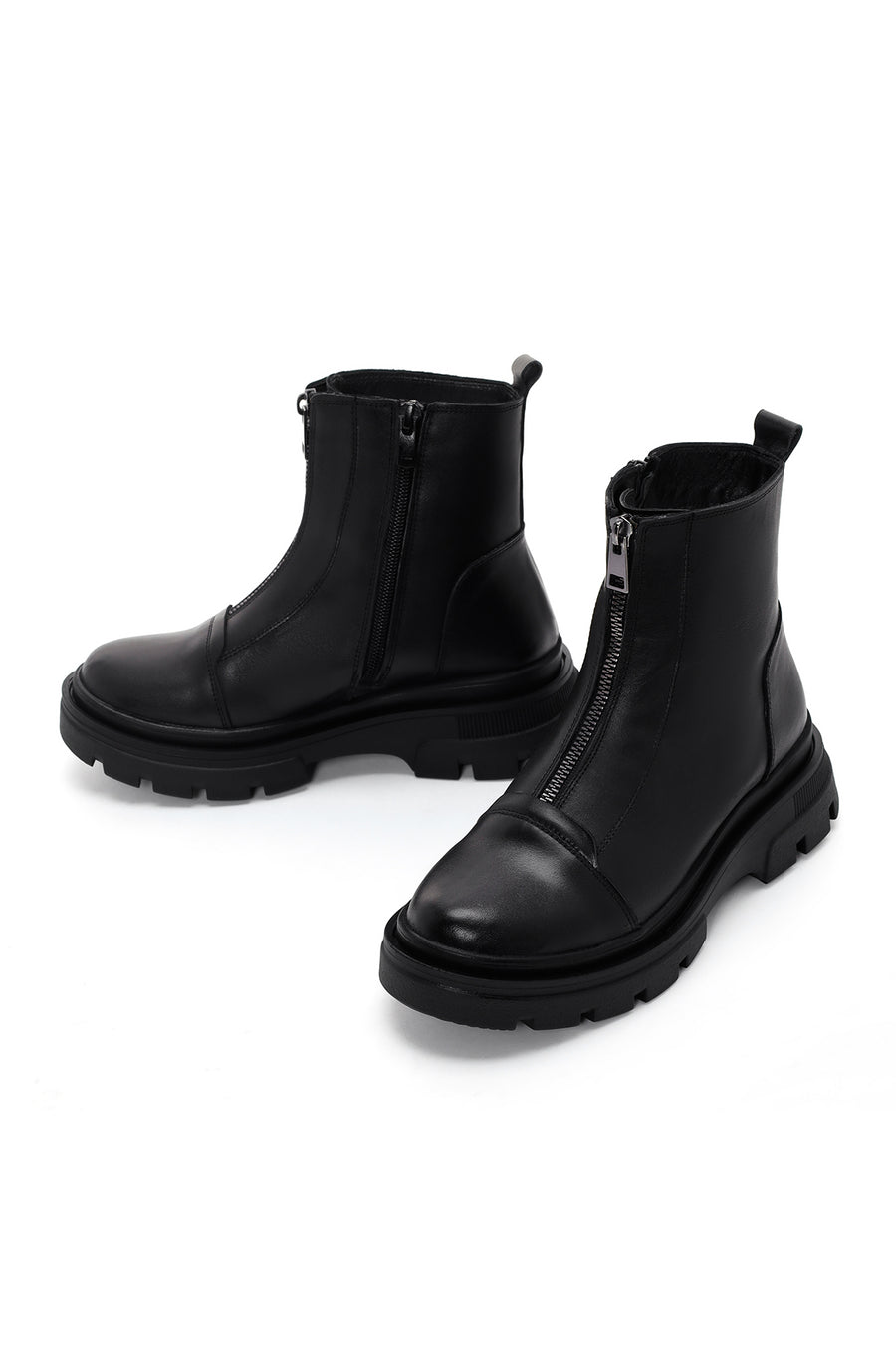 Women's Black Zippered Leather Boots