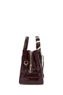 Women's Burgundy Accessory Detailed Long Strap Crocodile Patterned Handbag | Derimod