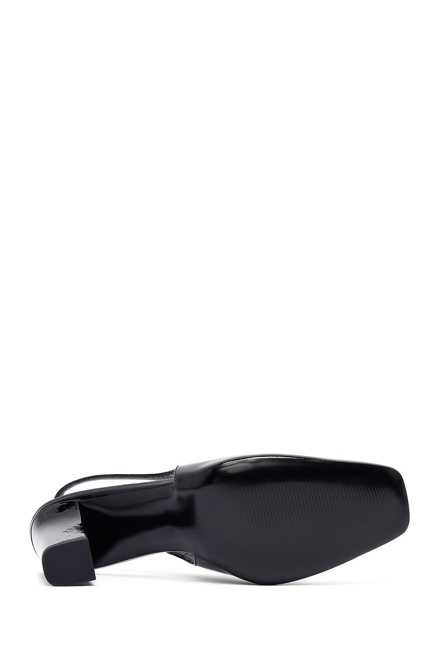 Woman Black Patent Leather Slingback Thick Heel Leather Shoe
