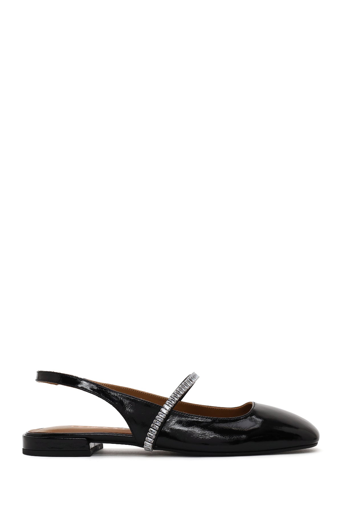 Woman Black Jeweled Open-Back Patent Leather Leather Ballet Flat 26PFD131116 | Derimod