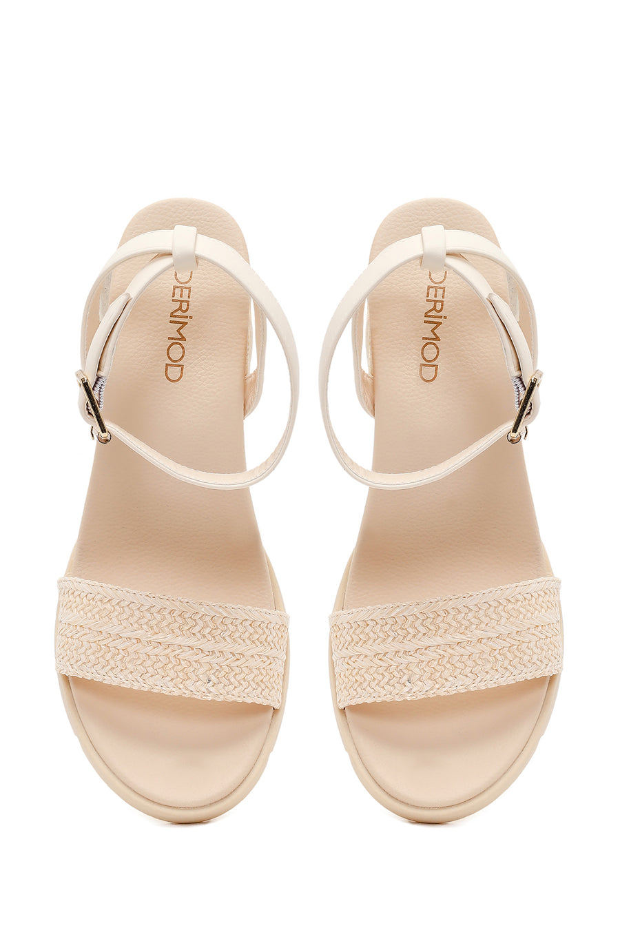 Woman Nude Ankle-Buckle Wedge Espadrille Sandals
