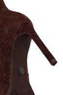 Woman Brown Zip Closure High Thin Heeled Suede Boots | Derimod
