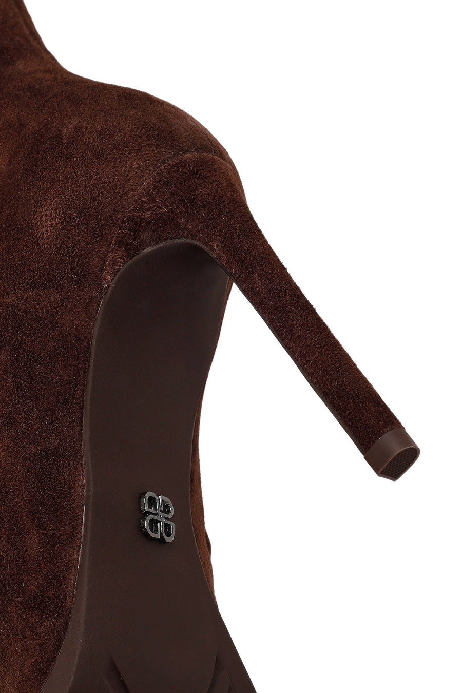 Woman Brown Zip Closure High Thin Heeled Suede Boots