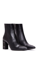 Women's Black Leather Zippered Classic Heeled Classic Boots | Derimod