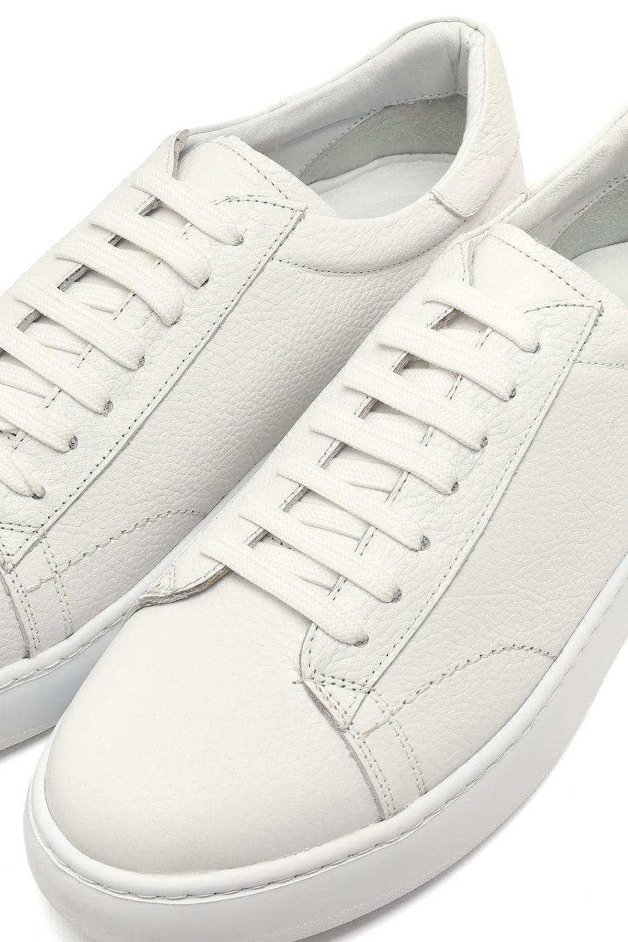 Men's White Lace-Up Thick-Soled Leather Sneaker