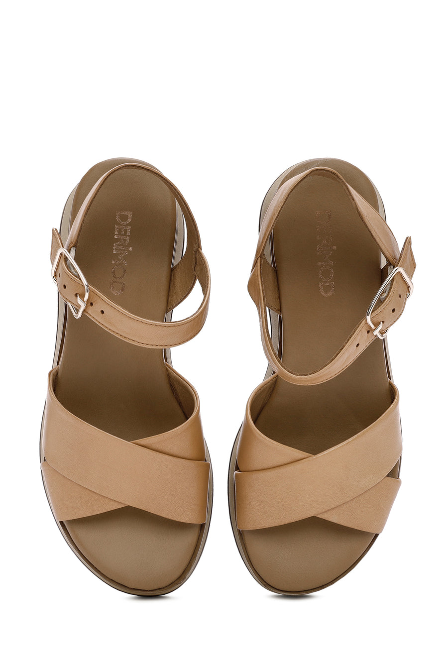 Women's Tan Ankle Strap Thick Soled Leather Sandals