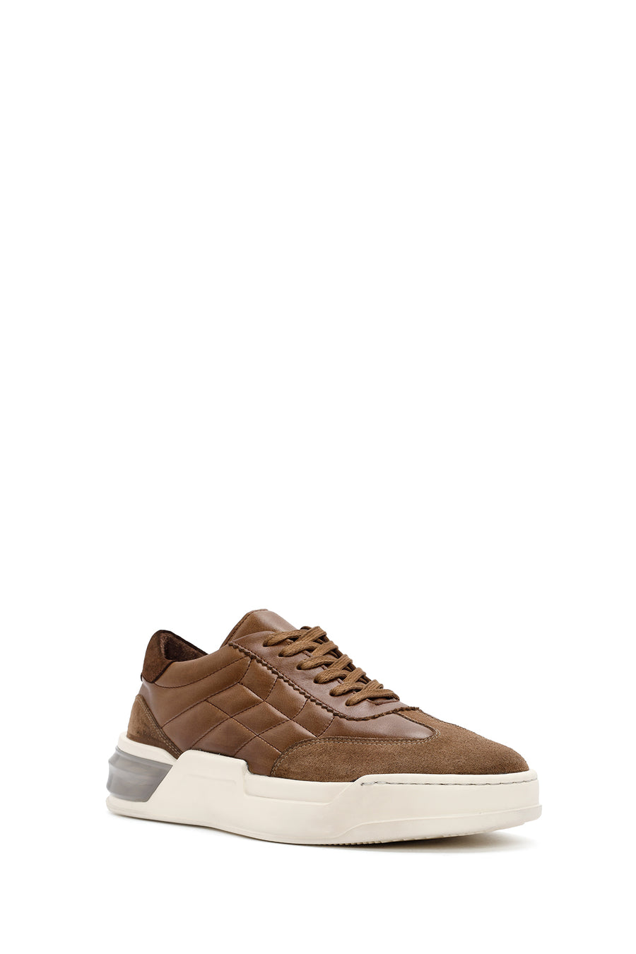 Erkek Vizon Bağcıklı Deri Sneaker