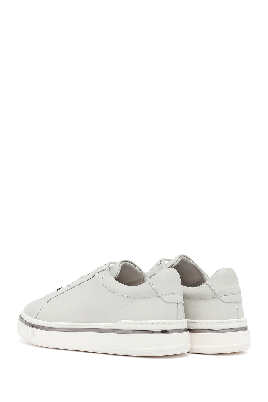 Men's White Lace-Up Leather Sneakers