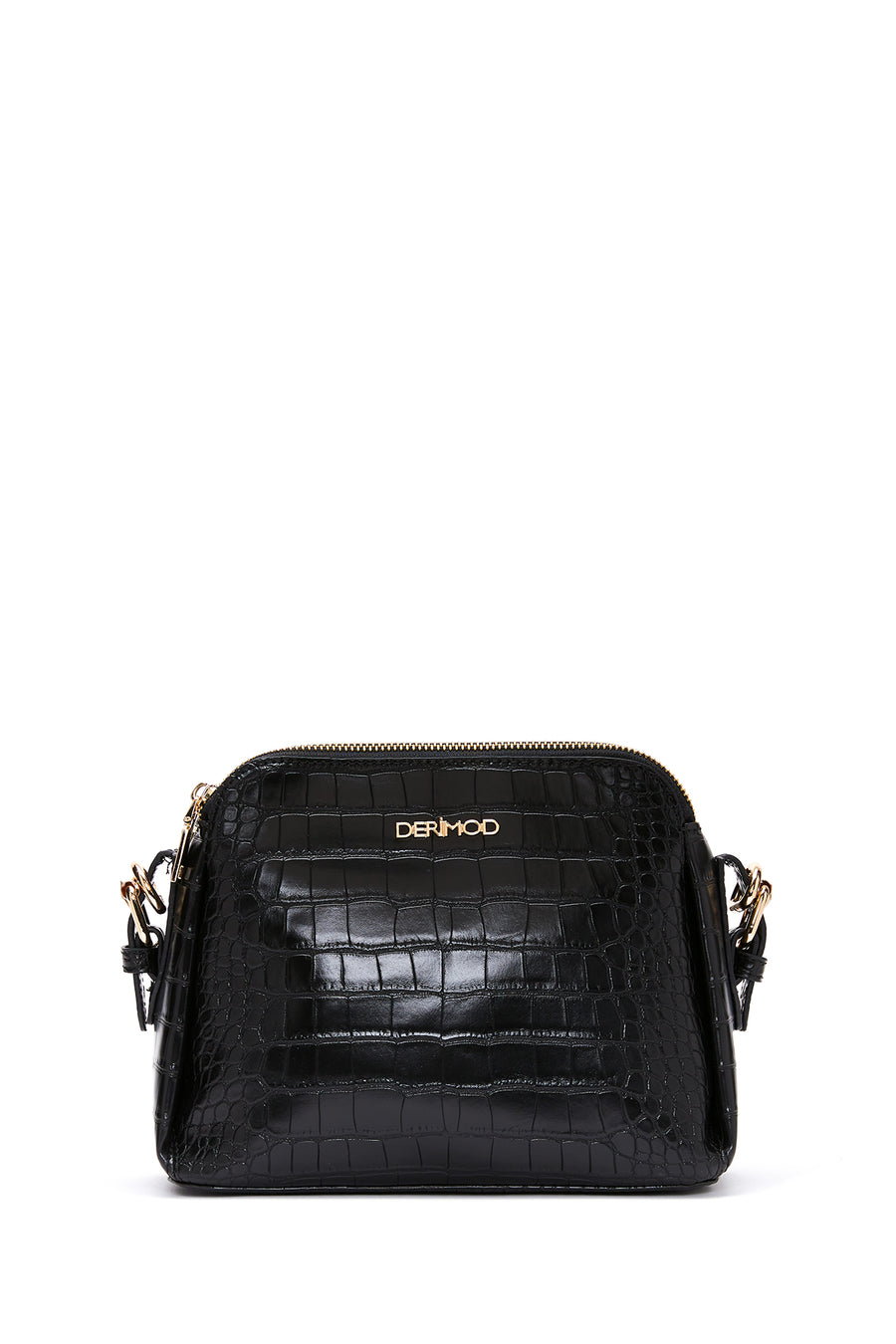 Women's Black Long Strap Crocodile Patterned Crossbody Bag
