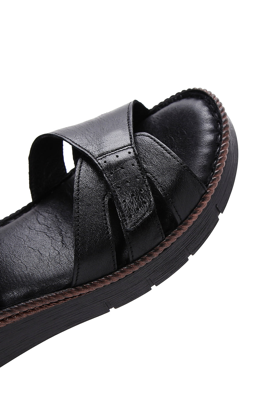 
Women's Black Ankle-Strap Thick Sole Leather Comfort Sandal
