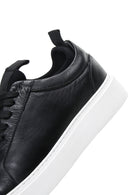 Men's Black Leather Thick Sole Sneaker with Socks | Derimod