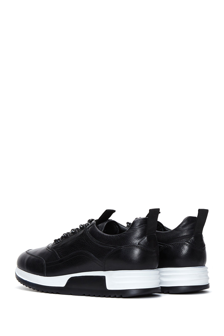 Erkek Siyah Deri Kalın Tabanlı Sneaker