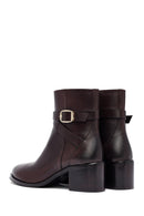 Woman Brown Zip Closure Chunky Heeled Leather Boots | Derimod