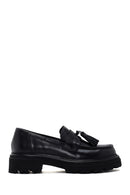 Women's Black Tassel Leather Masculine Loafer | Derimod