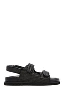 Women's Black Strappy Straw Sandals | Derimod