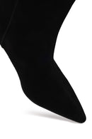 Woman Black Short Thin-Heeled Suede Short Boots | Derimod