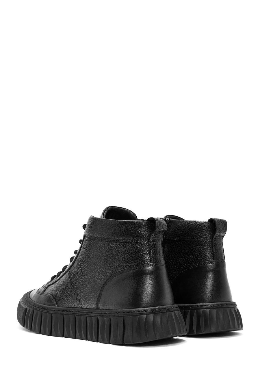 Erkek Siyah Bağcıklı Deri Bilekli Sneaker