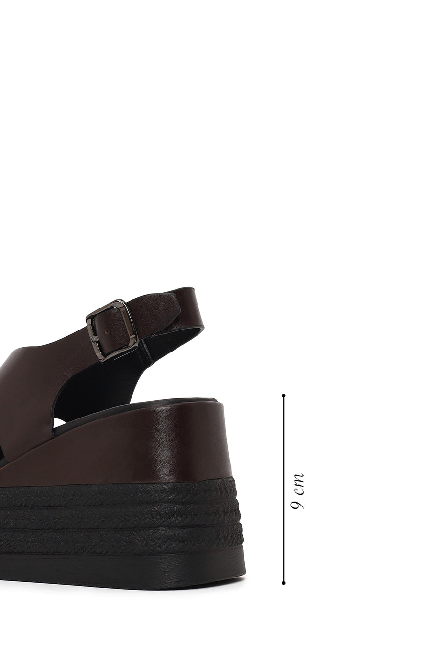 Woman Brown Ankle-Buckle Wedge-Heel Leather Sandal