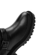 Women's Black Buckle Detailed Leather Boots | Derimod