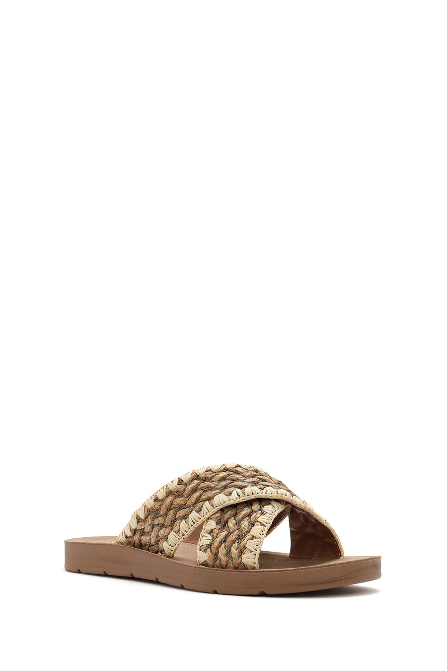 Women's Beige Braided Straw Slippers