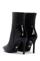 Women's Black Patent Leather Thin Heeled Boots | Derimod