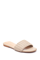 Women's Beige Knitted Flat Slippers | Derimod