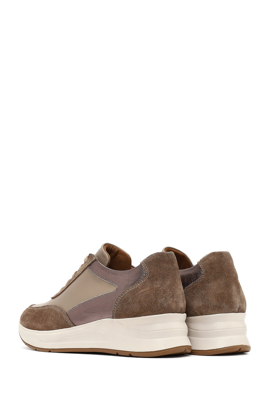 Kadın Vizon Bağcıklı Dolgu Topuklu Deri Sneaker