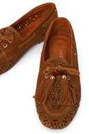 Kadın Taba Püsküllü Süet Deri Loafer | Derimod
