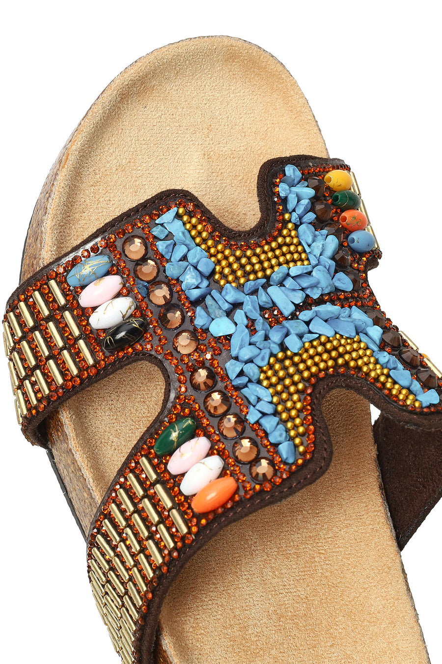 Woman Brown Embellished Wedge-heel Slippers