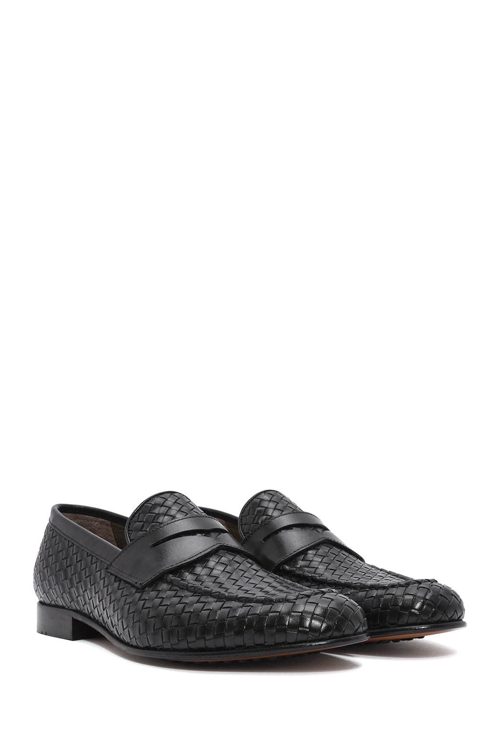 Erkek Siyah Örgü Deri Klasik Loafer