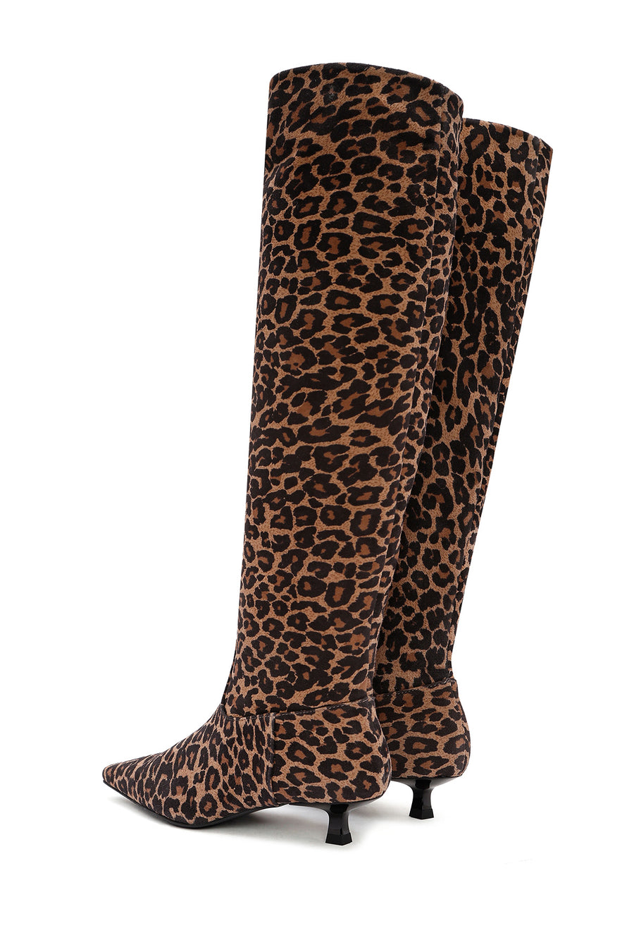 Women's Leopard Thin Low Heel Suede Leather Boots