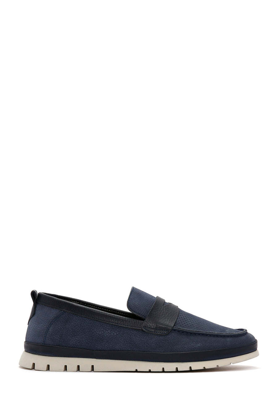 Men's Navy Blue Nubuck Leather Casual Loafer 24SFD6803V3 | Derimod
