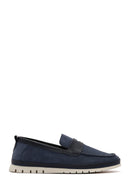 Men's Navy Blue Nubuck Leather Casual Loafer | Derimod