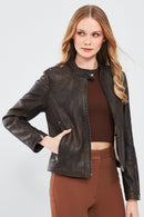 Glam Women's Brown Vintage Leather Jacket | Derimod