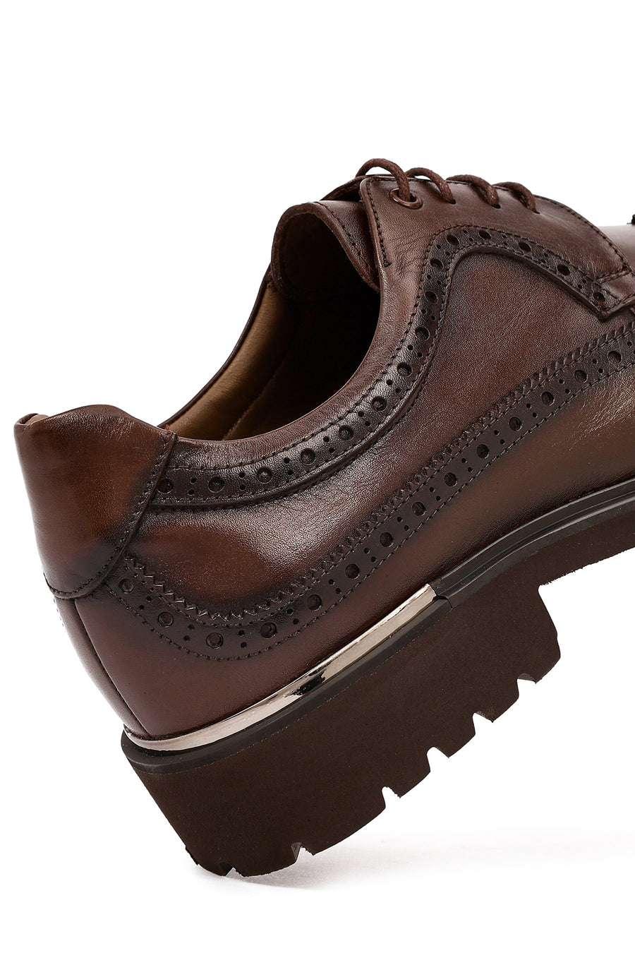 Men's Brown Lace-Up Thick-Soled Leather Casual Shoes
